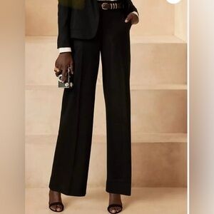 NWT Banana Republic Wide-Leg Italian Wool-Blend Pants, Black, Sz 12 Long